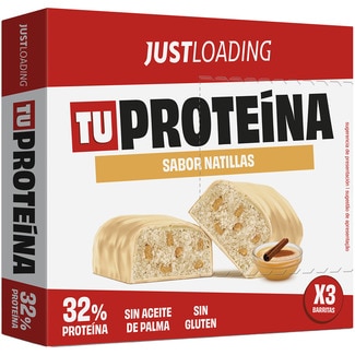JUST LOADING Tú Proteína barrita de proteínas sabor natillas sin gluten 3 unidades estuche 90 g sin aceite de palma