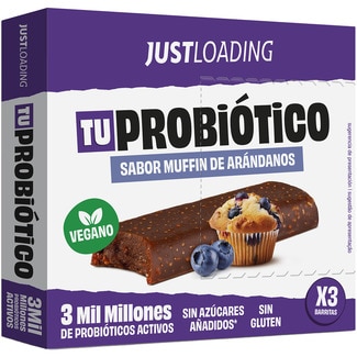 JUST LOADING Tú Probiótico Riegel Geschmacksrichtung Blaubeer-Muffin, glutenfrei und ohne Zuckerzusatz Karton 105 g