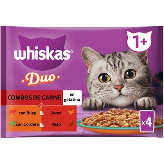 WHISKAS Feuchtfutter für Katzen + 1 Jahr Fleischkombinationen 4 Tütchen 85 g