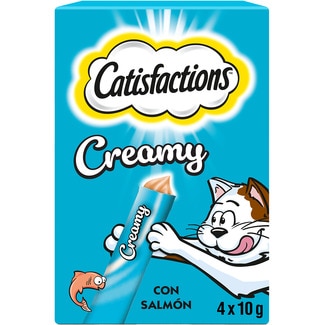 CATISFACTIONS Snack para gatos adultos líquido con salmón 4 envase 10 g
