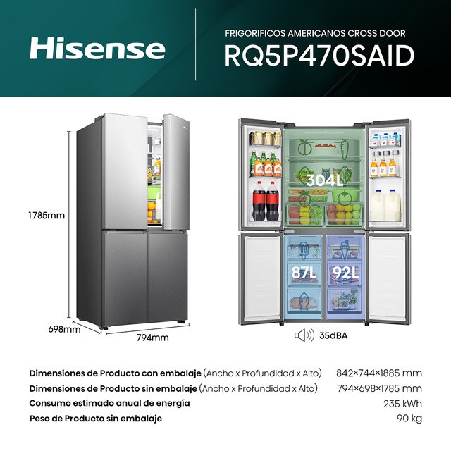 Thumbnail 1 de Hisense RQ5P470SAID Frigorífico Americano No Frost WiFi ❄️
