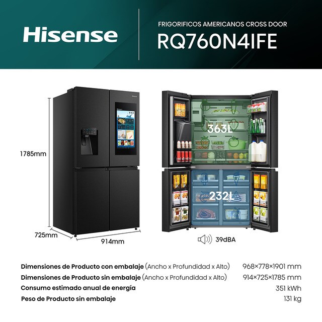 Thumbnail 1 de Hisense RQ760N4IFE Frigorífico Americano No Frost ❄️