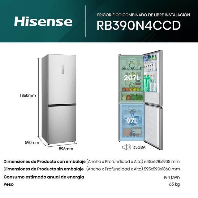 Thumbnail 1 de Hisense RB390N4CCD frigorífico combi 390 L