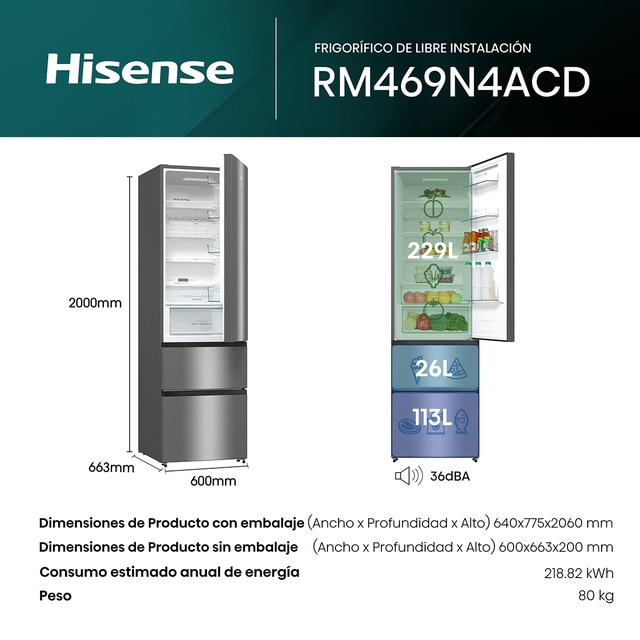 Thumbnail 1 de Hisense RM469N4ACD frigorífico combi 3 puertas No Frost