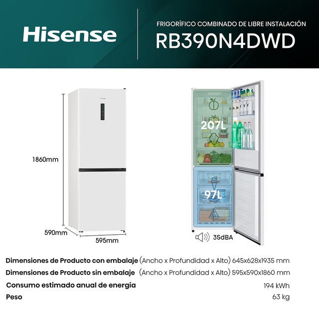 Thumbnail 1 de Hisense RB390N4DWD frigorífico combi No Frost 390 L 🧊