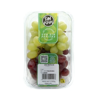 SIN PEP@S uva blanca y rosada sin semilla tarrina 500 g