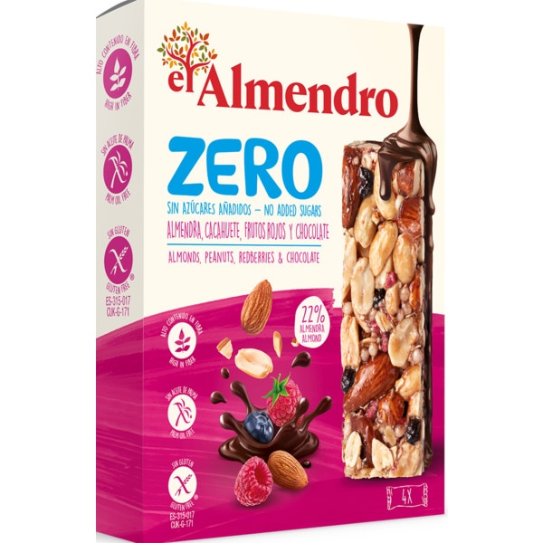 Barras de Amêndoas, Frutos Vermelhos 0% Açúcares embalagem 120 g