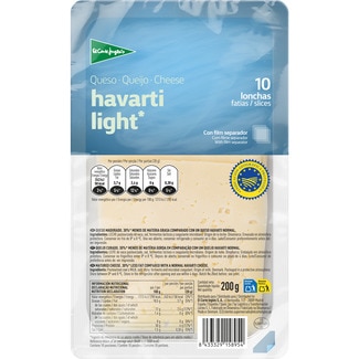 EL CORTE INGLES queso havarti light de vaca elaborado con leche pasteurizada en lonchas sobre 200 g