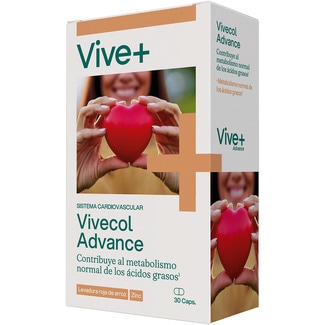 VIVE+ Vivecol levadura roja de arroz sin gluten estuche 30 cápsulas vegetales de clorofila