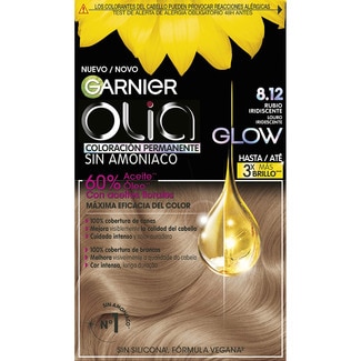 GARNIER OLIA tinte Rubio Iridiscente 8.12 coloración permanente con aceites florales sin amoniaco caja 1 unidad