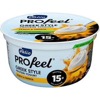 VALIO Profeel estilo griego con proteínas melocotón & papaya sin azúcar añadido sin lactosa envase 160 g