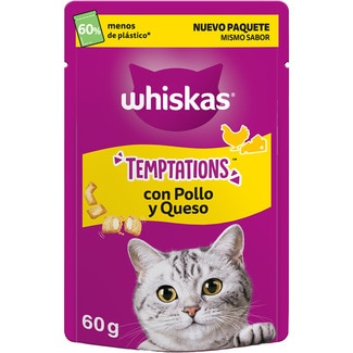 WHISKAS Temptations Snacks für Katzen mit Hühnchen- und Käse Beutel 60 g