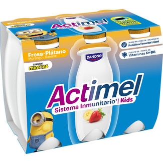 DANONE ACTIMEL L. Casei con fresa y plátano sin gluten pack 6 unidades 100 g