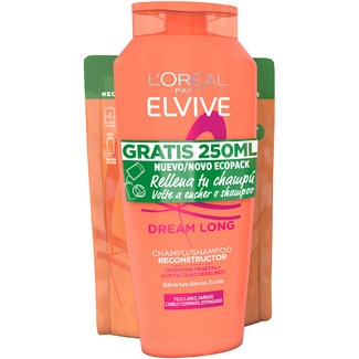 ELVIVE Duplo champú reconstructor Dream Long 400 ml + bolsa de champú para rellenar 250 ml pack 650 ml