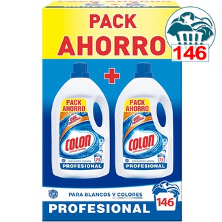 COLON detergente líquido gel Profesional para blancos y colores caja ahorro pack 2 botellas 73 dosis