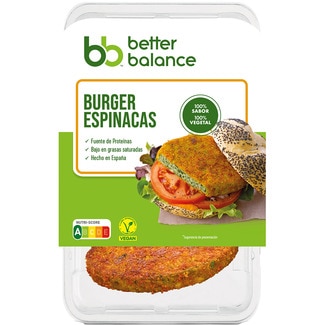 BETTER BALANCE 100% plant-based vegan spinach burger lactose-free container 160 g