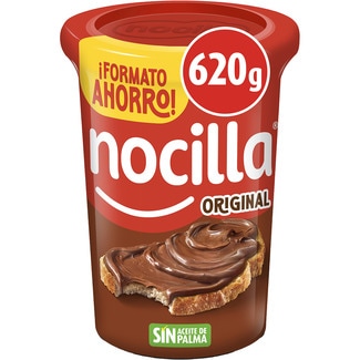 NOCILLA crema de cacao y avellanas original sin gluten y sin aceite de palma formato ahorro tarrina 620 g