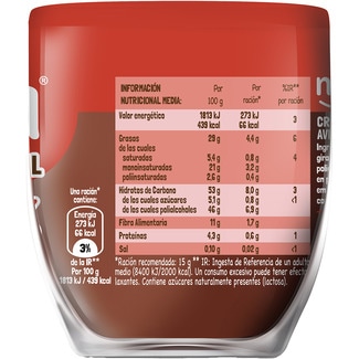 Crema de cacao y avellanas original sin gluten 0% azúcares con stevia sin aceite de palma vaso 180 g - Nocilla
