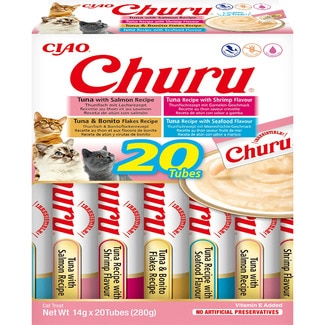 CHURU Snack für ausgewachsene Katzen Meeresfrüchte-Sorten 20 Behälter 14 g