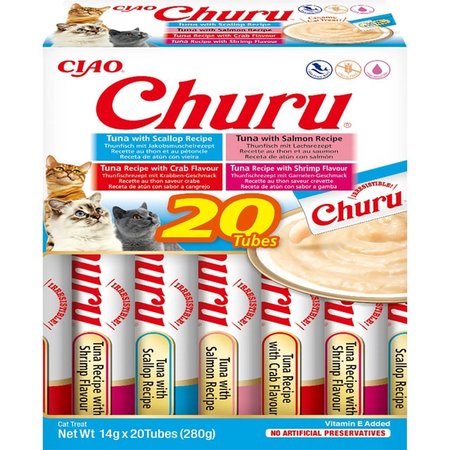 Churu – Snack para gatos adultos Churu variedades de atún con marisco 20 x 14 g. 280 g