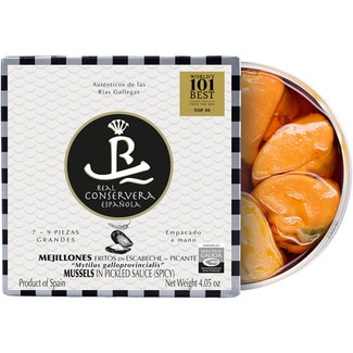 REAL CONSERVERA ESPAÑOLA fried spicy marinated mussels 7-9 large pieces tin 120 g