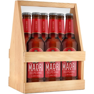 LA SAGRA cerveza rubia Madrid excepcional cesta pack 6 Flasche 33 cl