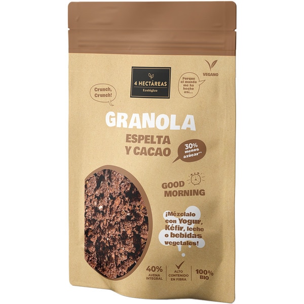 vegane Bio-Vollkornhafer- und Dinkelflocken mit Kakao 30% weniger Zucker Tasche 275 g