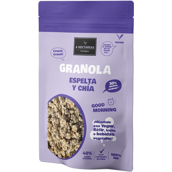 vegane Bio-Hafer- und Dinkelflocken mit Chia 30% weniger Zucker Tasche 275 g