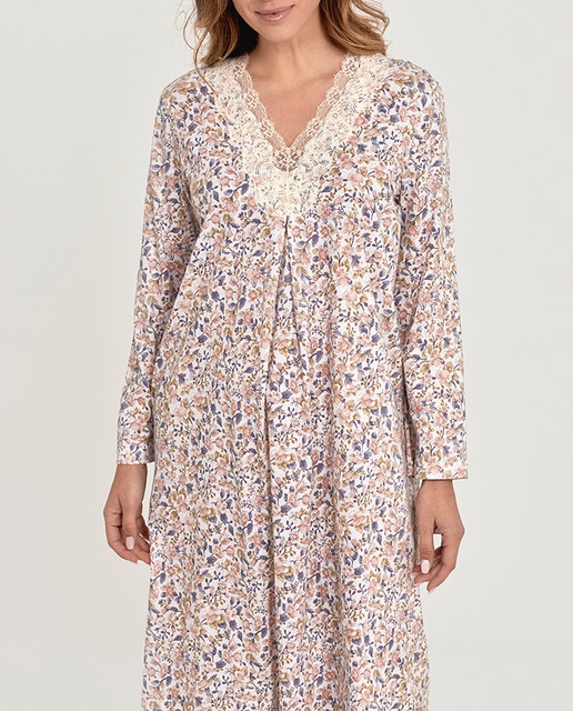 Camisón de mujer midi, mnga. larga, con encaje