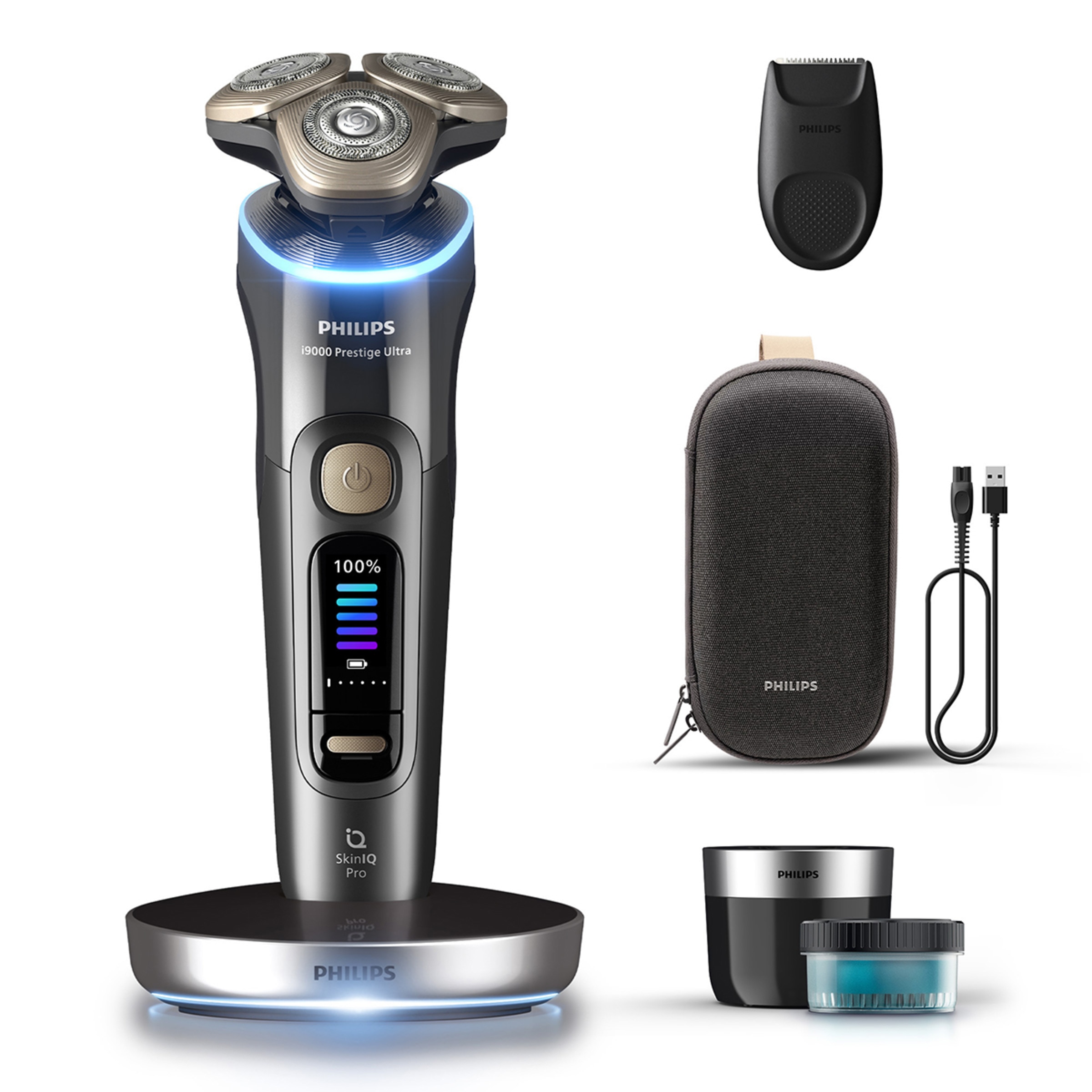 Philips – Afeitadora eléctrica Philips i9000 Prestige Ultra, máquina de afeitar hombre en seco y mojado, 5 modos de afeitado, centro de limpieza.