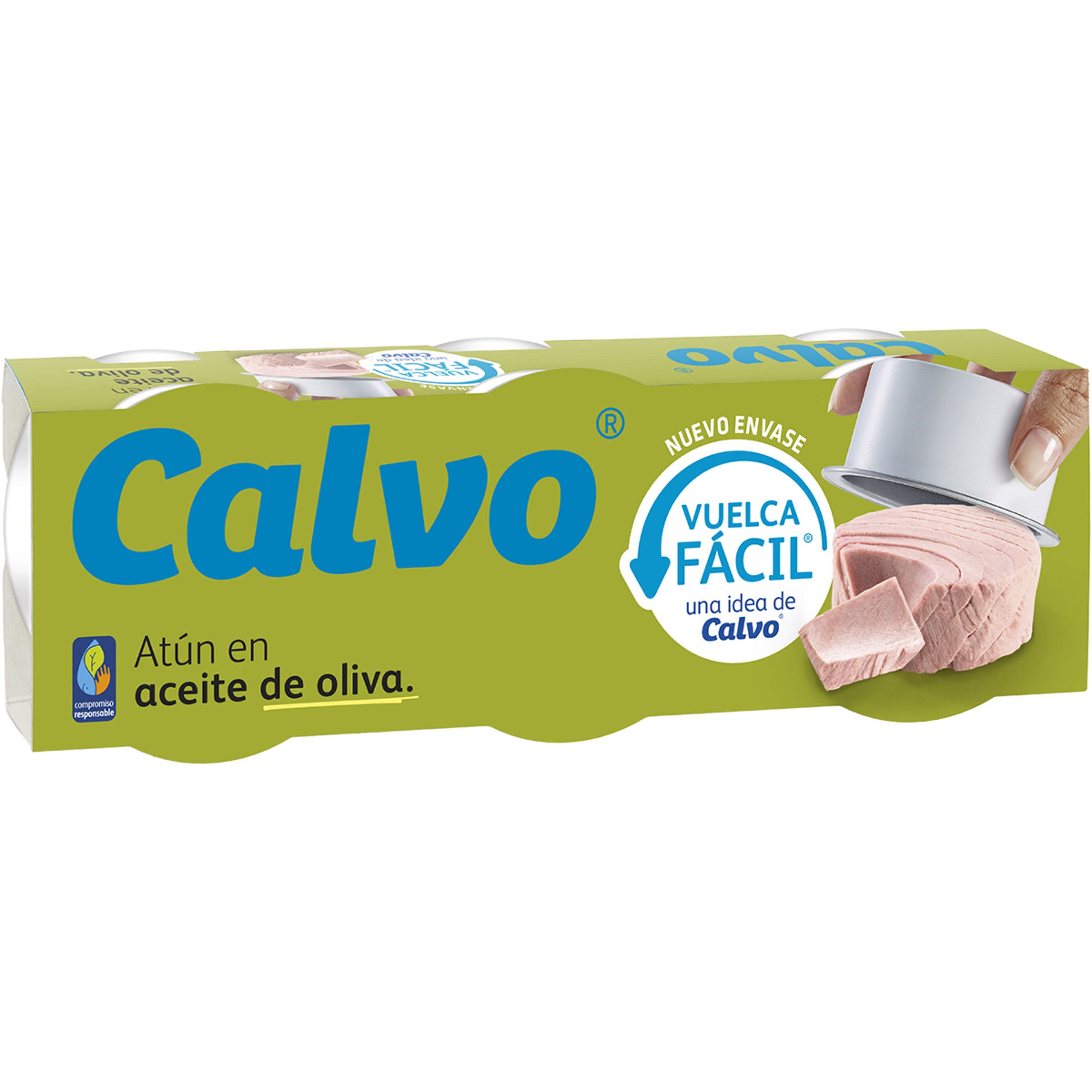 Atún en aceite de oliva vuelca fácil pack 3 lata 52 g neto escurrido - Calvo