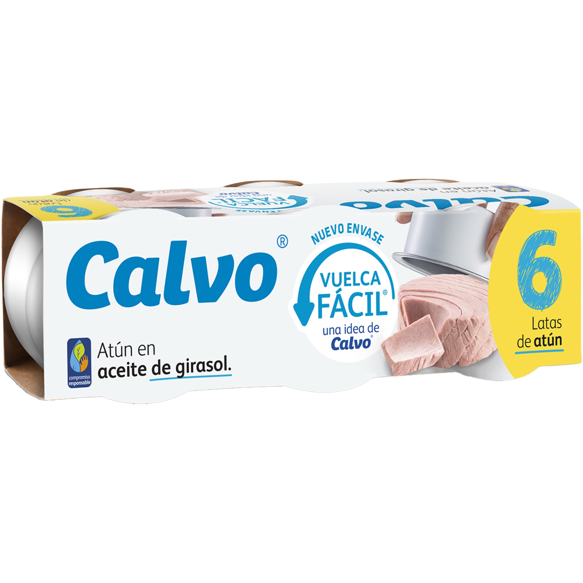 Atún en aceite de girasol vuelca fácil pack 6 lata 52 g neto escurrido - Calvo