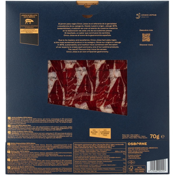 jamón de bellota 100% ibérico en lonchas envase 80 g