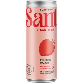 SANTIVERI bebida refrescante de frutos rojos con burbujas para el bienestar digestivo lata 33 cl bajo en azúcares