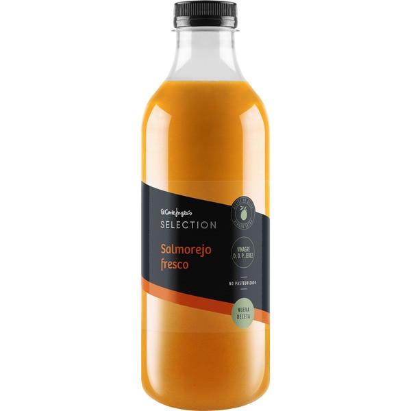 fresh salmorejo with extra virgin olive oil and PDO sherry vinegar bottle 1 l