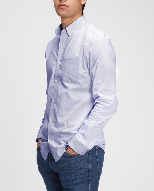 Camisa popelín de hombre slim lisa azul claro