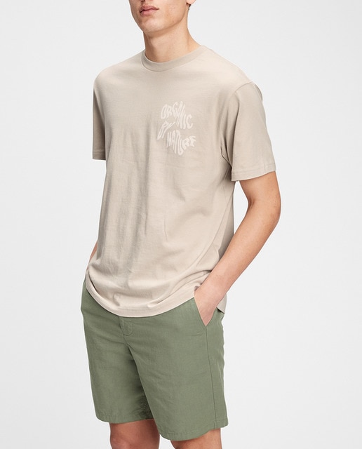 Camiseta de hombre en algodón orgánico marrón claro de manga corta