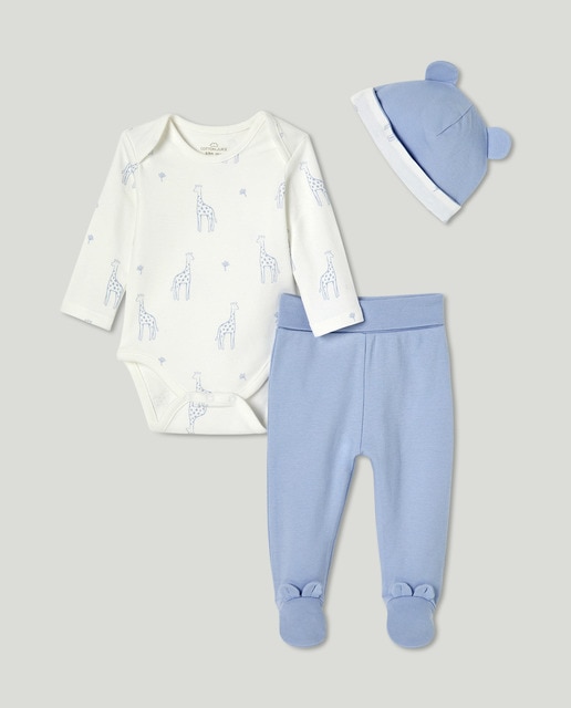Conjunto body, polaina y gorro estampado fantasía de bebé