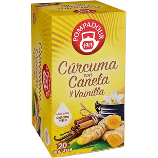POMPADOUR infusión de cúrcuma con canela y vainilla ideal  para Golden Milk estuche 20 bolsitas