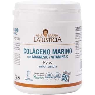 ANA MARIA LAJUSTICIA colágeno marino con Magnesio y Vitamina C en polvo sabor sandía sin gluten bote 350 g para cuidar las articulaciones y músculos
