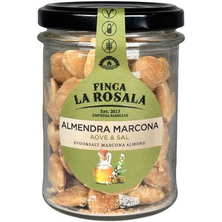 FINCA LA ROSALA almendras marconas tostadas con AOVE y sal sin gluten, sin lactosa y veganas tarro 90 g