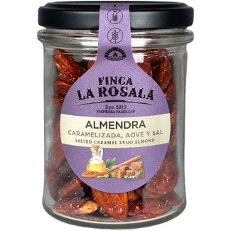 FINCA LA ROSALA almendra caramelizada tostada con AOVE y sal sin gluten, sin lactosa y vegano tarro 90 g