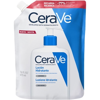 CERAVE loción hidratante corporal que hidrata y ayuda a reparar la barrera protectora de la piel 473 ml con 3 ceramidas esenciales y ácido hialurónico envase recarga