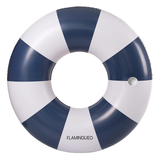 Flotador donut Flamingueo extragrande rayas azules y blancas.