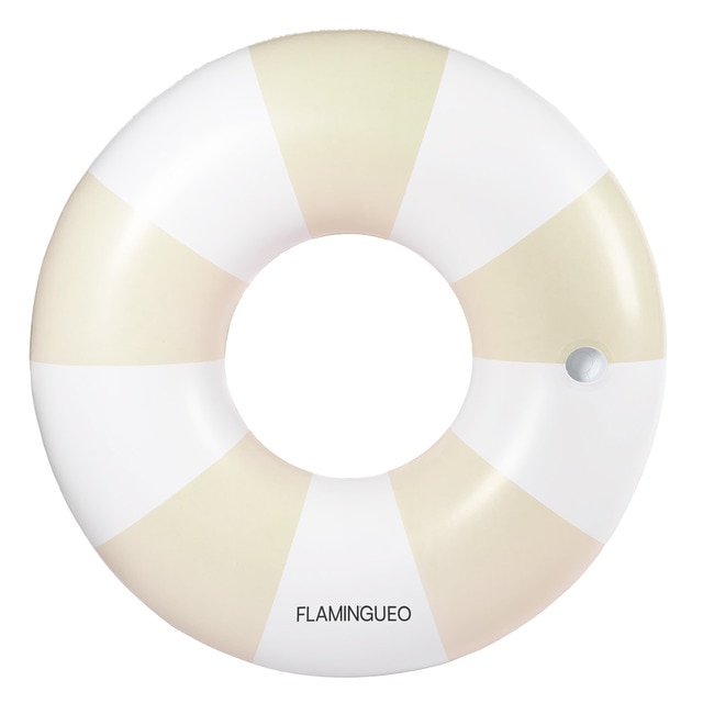 Flotador donut Flamingueo extragrande rayas beiges y blancas.