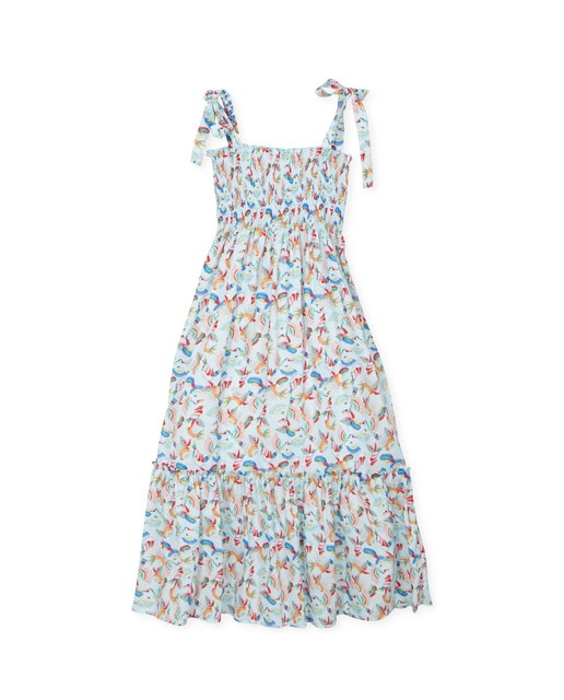 Vestido tirantes de niña de voile estampado en azul aguamarina