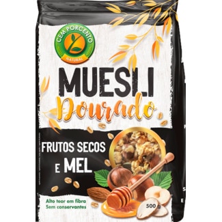 Cem Porcento Muesli Dourado de Frutos Secos e Mel embalagem 500 g