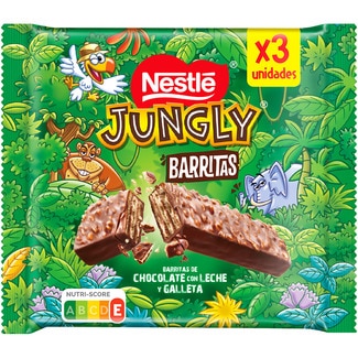 NESTLE JUNGLY Milchchoko-Riegel mit Keks, 3er-Pack Karton 102 g