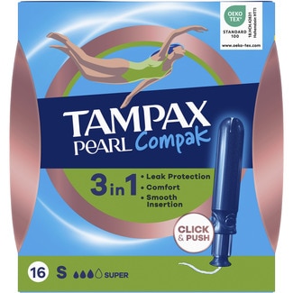 TAMPAX Compak Pearl Tampons mit Applikator Super Box 16 Einheiten