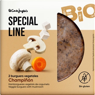 EL CORTE INGLES SPECIAL LINE BIO hamburguesa vegetal de champiñones sin gluten ecológica 2 x100g envase 200 g
